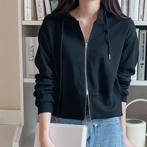 폼(Form) 투웨이 지퍼 크롭 골지 긴팔 후드 집업 봄 여름 여성 심플 베이직 데일리 룩 코디