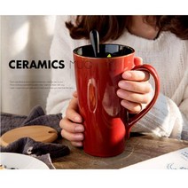 사무실 대용량머그컵 큰컵 500ML, J.레드 컵+뚜껑+티스푼