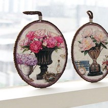 도매공간W02A0AB 코르크로 뒷면처리한 플라워 타원 냄비받침 컵받침 코르크 도자기, 핑크