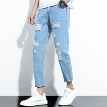 청바지 남자 와이드 일자 디스트로이드 청바지