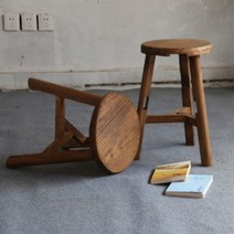 빈티지 우드 스툴 레트로 원목 원형 낮은의자 현관 베란다 화분 의자 소형 고목 거치대, 직경30 높이45