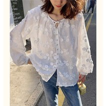 유니크한 멋의 서양식 중공업 블라우스 끈 자카드 셔츠 여 봄 여름