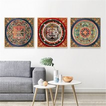 탱화 티벳 천주 석가모니 경면주사 thangka 표구사 탱화 불화 달마도 참선 불교미술 new chinese style tibetan buddhist retro art 45, 60x60cm 프레임 없음