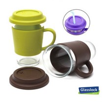 1+1 글라스락 아우트로 에코 텀블러 380ml 내열 강화 유리 손잡이 빨대 유리컵, 브라운, 퍼플