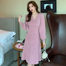 여성용 여성원피스 롱우너피스 브이넥 긴팔 봄가을-DFH923