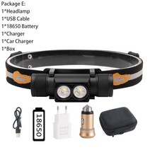 휴대용 미니 손전등 boruit d25 듀얼 xm-l2 led 헤드 램프 6 모드 헤드, E, 차가운 백색광