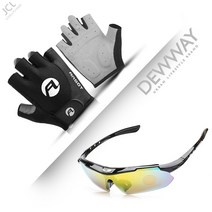 듀웨이 자전거 반장갑+ 편광 고글 3종 세트 렌즈 교체, 블랙, 레드(M)