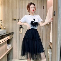 여성 투피스 스커트 반팔티 블라우스 빅사이즈