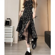 봄 원피스 로즈 슬링 롱 스커트 여성 봄과 여름 슬리밍 디자인 감각 레이스 스티치 꽃 드레스 여성을 입고