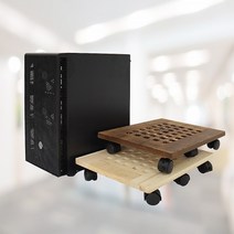 일공마켓 이동식 빈티지 원목 컴퓨터 본체 PC 받침대 데스크탑 선반, 우드색상