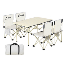 EPWEI 야외 캠핑 접이식 테이블 의자 세트 2 4 6 인용 튼튼한 휴대용 간편 체어, 네모난 탁자 4개 특대 접이식 의자, 베이지(라지 사이즈 수납백 증정)