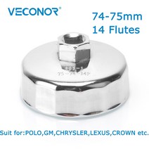 유수 분리기 Veconor-1/2 "Square Dr.Steel 74mm-75mm 오일 필터 렌치 캡 하우징 공구 제거기 14 플, 한개옵션0