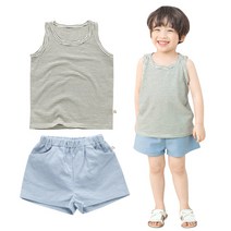 까꿍놀이터 펀펀코디세트C 유아 면 마 시원 팬츠 나시티 국내제작