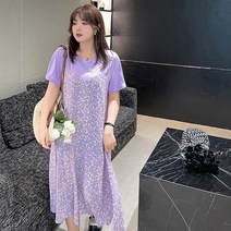 야오야오 빅사이즈 플라워 레이어드 반팔 원피스