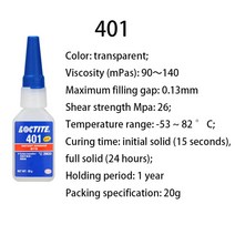 견고한 Hold Glue Loctite 241 242 원통형 베어링 접착제 고정 코킹 씰 혐기성 603 601 401 403 406 클리어, 03 Loctite 401 20ml
