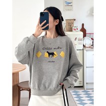 남녀공용 오버핏 맨투맨 라운드넥 고양이 맨투맨 데일리 빅사이즈