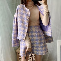 하트코코 르몽드 트위드 하운드 체크 진주 자켓 투피스