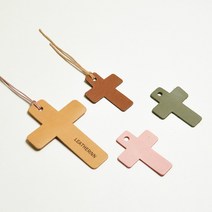 [핸드메이드] 천연소가죽 십자가책갈피 이니셜각인 가죽책갈피 북마크, 카키, 큰십자가