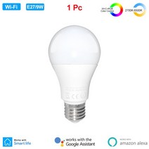 E27 9W Wifi 스마트 LED 전구 밝기 조절 RGB 램프 Tuya 앱 리모컨 구글 홈 알렉사 음성 제어와 호환 가능, [01] 1 PC