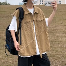 일본 미국 복고풍 패션 남성 스티칭 느슨한 트렌드 민소매 조끼 코트