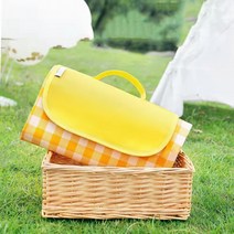 캠핑 방수 체크무늬 손잡이 매트 돗자리 150*200 차박 돗자리 여름 은박 야외 매트 캠핑, 옐로우