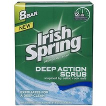 Irish Spring 딥 액션 스크럽 데오도란트 비누 3개입 프레시 314.7g11.5온스 포장은 다를 수 있음 USA 미국, 8 Count (Pack of 2), 9.5g