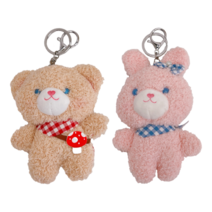 [리틀데이지] 곰돌이 토끼 봉제 인형 키링 2종 세트, 머슈룸 베어 + 핑크 레빗