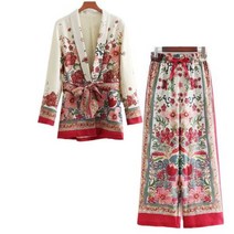 여성정장세트 오피스룩 셋트 결혼식하객패션 봄 셋업 투피스 40대 50대 유럽 스타일 레저 블레이저 정장 재킷 와이드 레그 팬츠 파자마 피스 세트 여성 바지