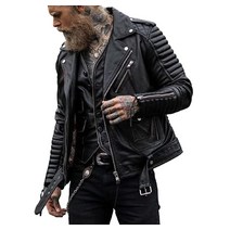 미국발송 제네릭(Generic) 남성용 블랙 퀼트 오토바이 재킷 | 남성용 블랙 바이커 가죽 재킷 | Brando 빈티지 라이딩 모토 재킷 | XS - 4xL 블랙., Medium