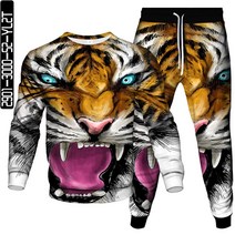 3D 그래픽 화려한 호랑이 패턴 맨투맨 조거 트레이닝 복 세트 백호 빅이즈 반티 단체복