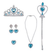 [프린세스메이커] 루비 공주 목걸이 왕관 반지 귀걸이 세트 인싸템 파티용품, 블루