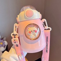 YACHEN 귀여운 캐릭터 텀블러 보온병 원터치 빨대텀블러 700ml, 핑크