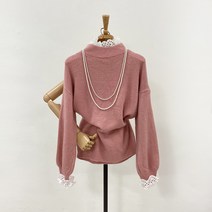 레이스 이너 레이어드 반목 폴라 스웨터 니트티