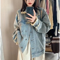 빅사이즈 대미지 데님 코트 여성 봄 루즈핏 상의 청자켓 Whr0321
