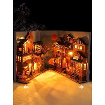 책꽂이 무드등 인테리어 조립 DIY 책사이 골목 미니어처, (벚꽃 골목)+도구 접착제 +LED