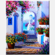 (국내배송/오늘출발) 모모픽스페인팅 J44 그리스 산토리니 40x50cm DIY명화그리기 유화 물감 붓 세트 돈들어오는 그림 액자 유럽 여행 바닷가