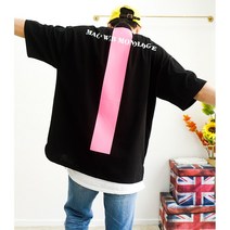형광 백프린팅 레터링 트임 오버핏반팔 데일리티셔츠