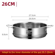 편백 스텐 찜기 2 3 4 단 찜냄비 찜기 스테인레스 스틸 냄비 기선 밥솥 음식 김이 나는 그리드 트레이 이중 귀 배수 바구니 주방 요리 액세서리, 협력사, 손잡이 포함 26cm