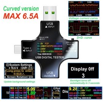 12 in 1 color pd usb tester dc digital voltmeter current voltage type-c meter amp 전류계 검출기 power bank, 곡선 버전