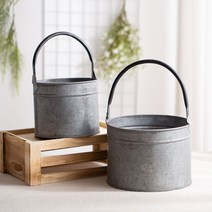 양철 원형 바스켓(검은 손잡이) 철제 양동이 빈티지 레트로 엔틱 화분 가든 정원 화단 용품, 소, 단품, 1개