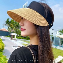 어라픽은창]골드 블랙 하이라인 밀짚 선캡 모자 썬캡 여름 왕골 자외선차단 여성 돌돌이 여