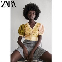 ZARA 자라 플로랄 자카드 니트 벌룬 크롭 가디건