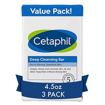 세타필 Cetaphil 딥 클렌징 페이스 앤 바디 바 무향 6개입 모든 피부용 팩 비누 저자극 프리 메이크업 먼지 유분 제거, 4.5 Ounce (Pack of 3)