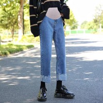 헬로지니 M-2XL 임부바지 가을 겨울 기모 도톰 빅사이즈 임부복 일자 밴딩 임산부청바지