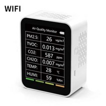 이산화탄소측정기 실내공기질관리법 WIFI 6 In 1 공기질 감지기 Tuya CO2 테스터 PM25 TVOC CH2O 포름알데히드 모니터 TFT 디스플레이 센서 측정기 분석, White with Wifi+White with Wif