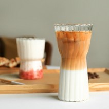 플랫화이트잔 아인슈페너잔 플리츠 냉커피잔 내열유리컵, 플리츠 유리컵 400ml