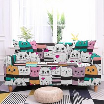 쇼파천갈이 쇼파커버 거실용 만화 동물 소파 커버 1/2/3/4 인용 스트레치 귀여운 고양이 오염 방지 슬립 홈, 01 1_01 1 seat 90-140cm