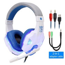 컴퓨터 PS4 PS5 Xbox 베이스 스테레오 PC 게임 헤드셋 선물용 전문 유선 헤드폰 마이크 포함, 02 WhiteBlue with Light