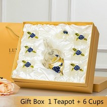 다도 도자기 티팟 보이차 전통 다기 세트, 1티포트 6컵 블루