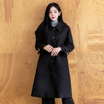 [오버나인] 여성 빅 카라 싱글 버튼 벨티드 롱코트